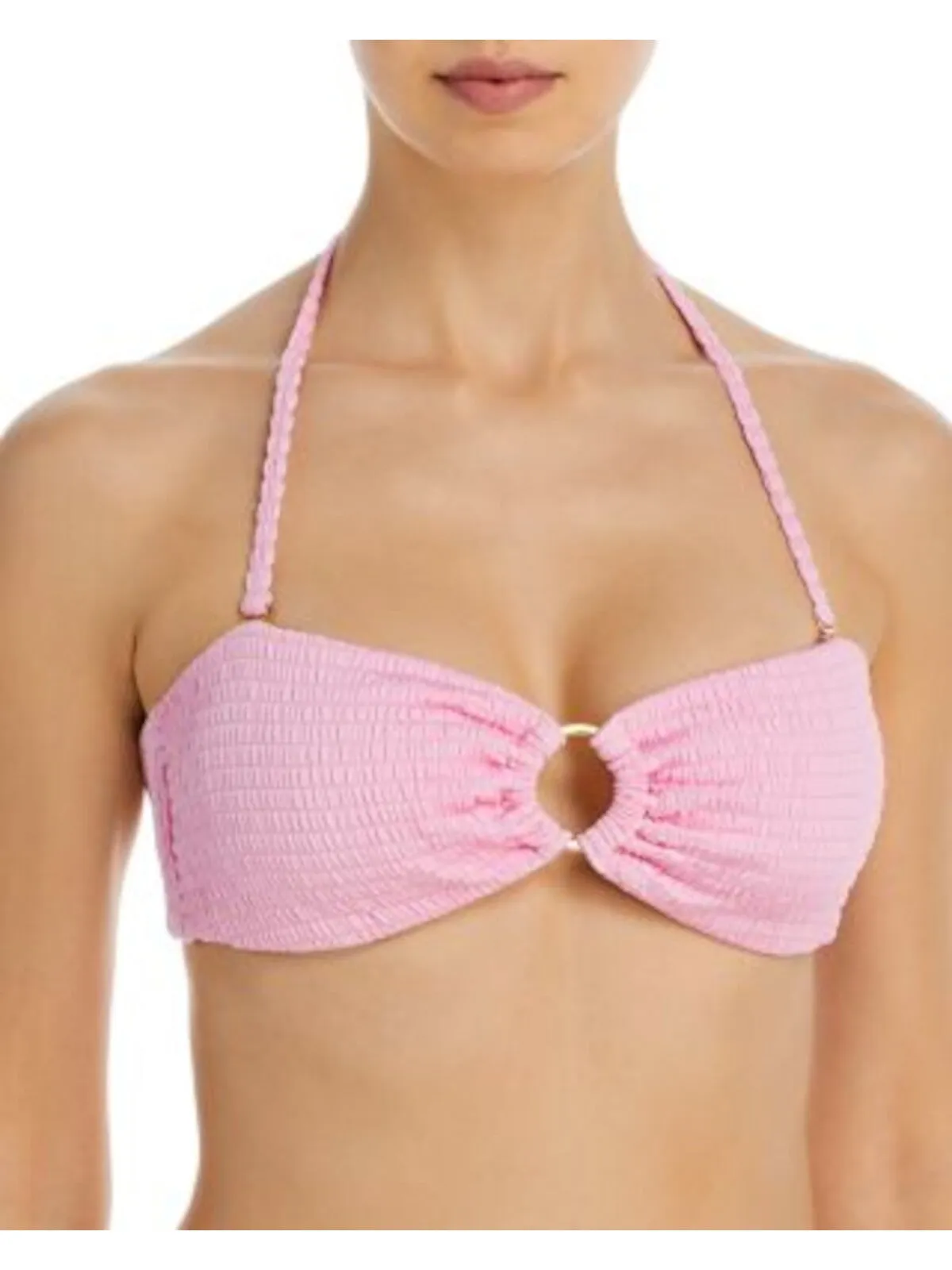 AQUA SWIM Women's Pink Stretch Ring Tie Bandeau Swimwear Top