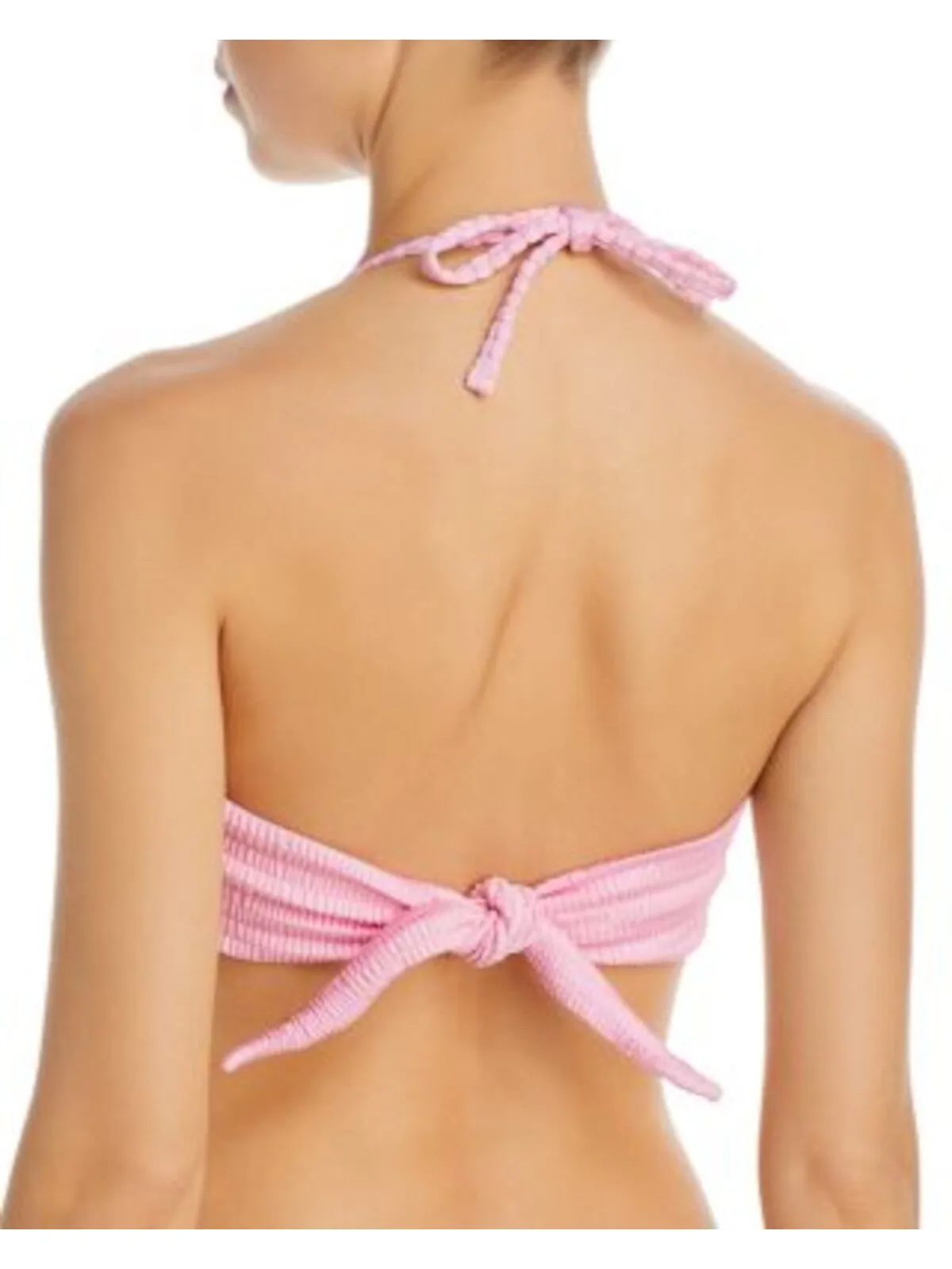 AQUA SWIM Women's Pink Stretch Ring Tie Bandeau Swimwear Top