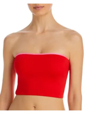 AQUA SWIM Women's Red Color Block Stretch Strapless Lace Up Tankini Swimsuit Top