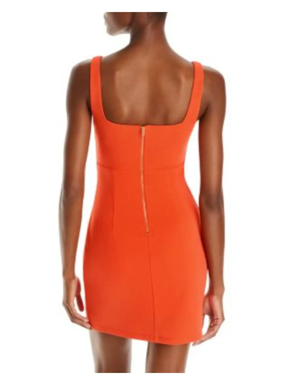 AQUA Womens Orange Cut Out Zippered Lined Sleeveless V Neck Mini Party Body Con Dress