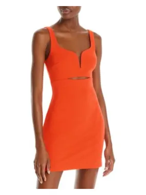 AQUA Womens Orange Cut Out Zippered Lined Sleeveless V Neck Mini Party Body Con Dress