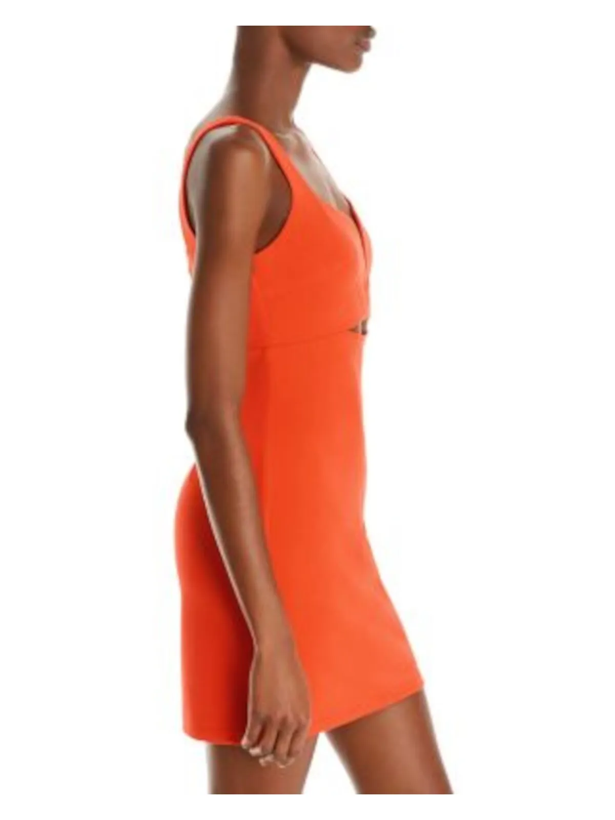 AQUA Womens Orange Cut Out Zippered Lined Sleeveless V Neck Mini Party Body Con Dress