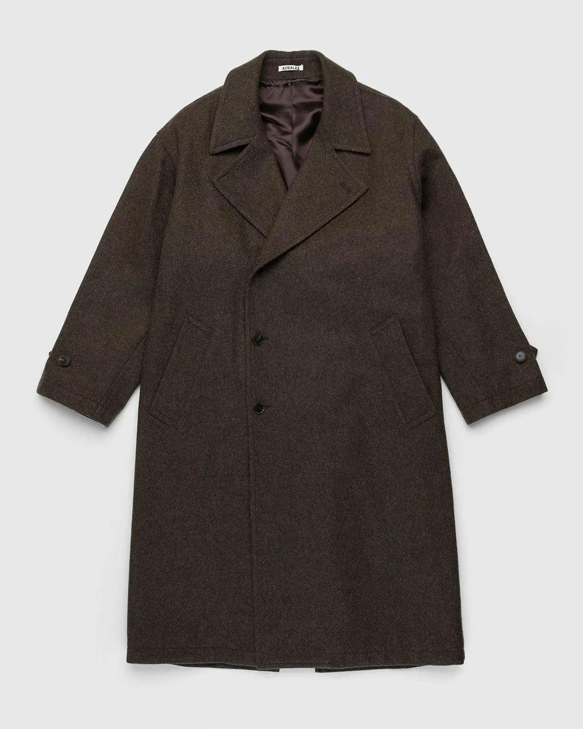 Auralee – Double-Breasted Shetland Wool Overcoat Dark Brown | Highsnobiety Shop