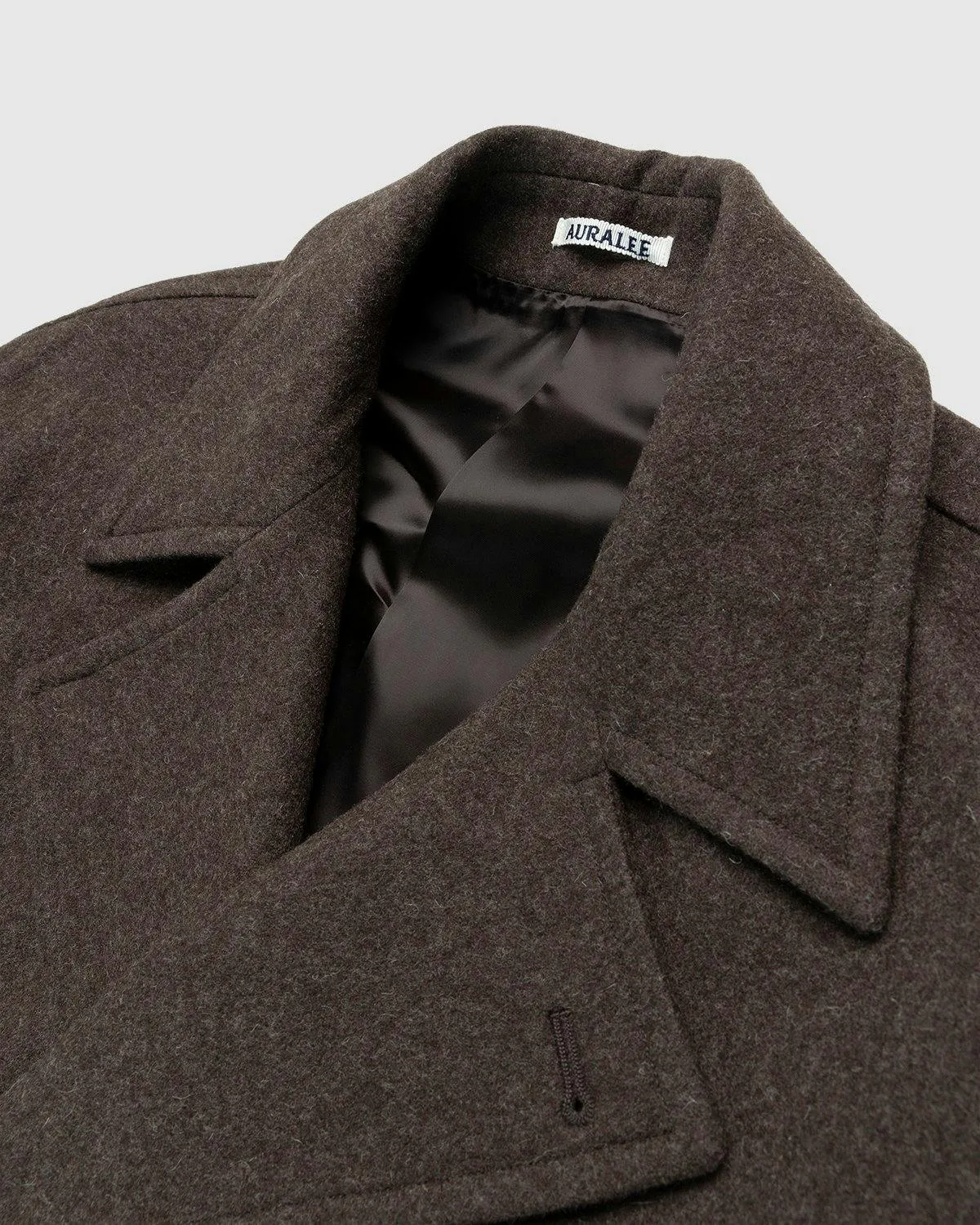 Auralee – Double-Breasted Shetland Wool Overcoat Dark Brown | Highsnobiety Shop