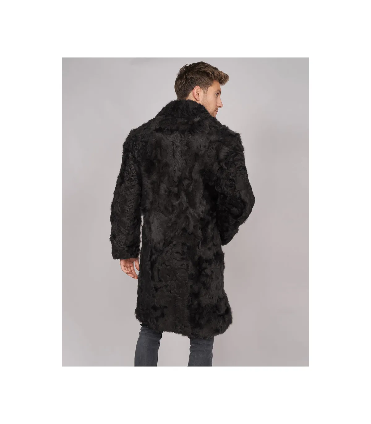 Baron Curly Shearling Overcoat in Black: Futhatworld.com