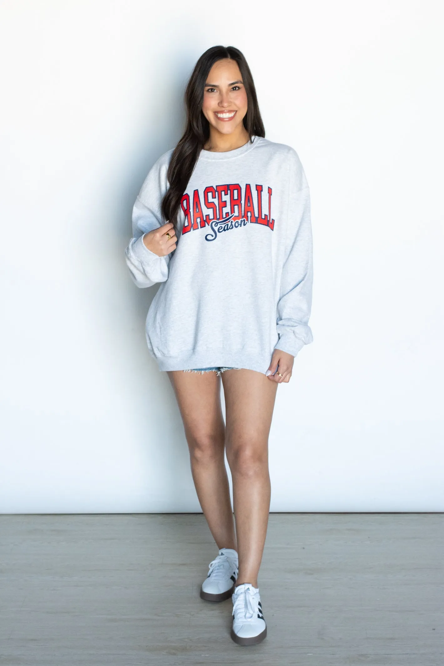 Baseball Season Grey Graphic Sweatshirt