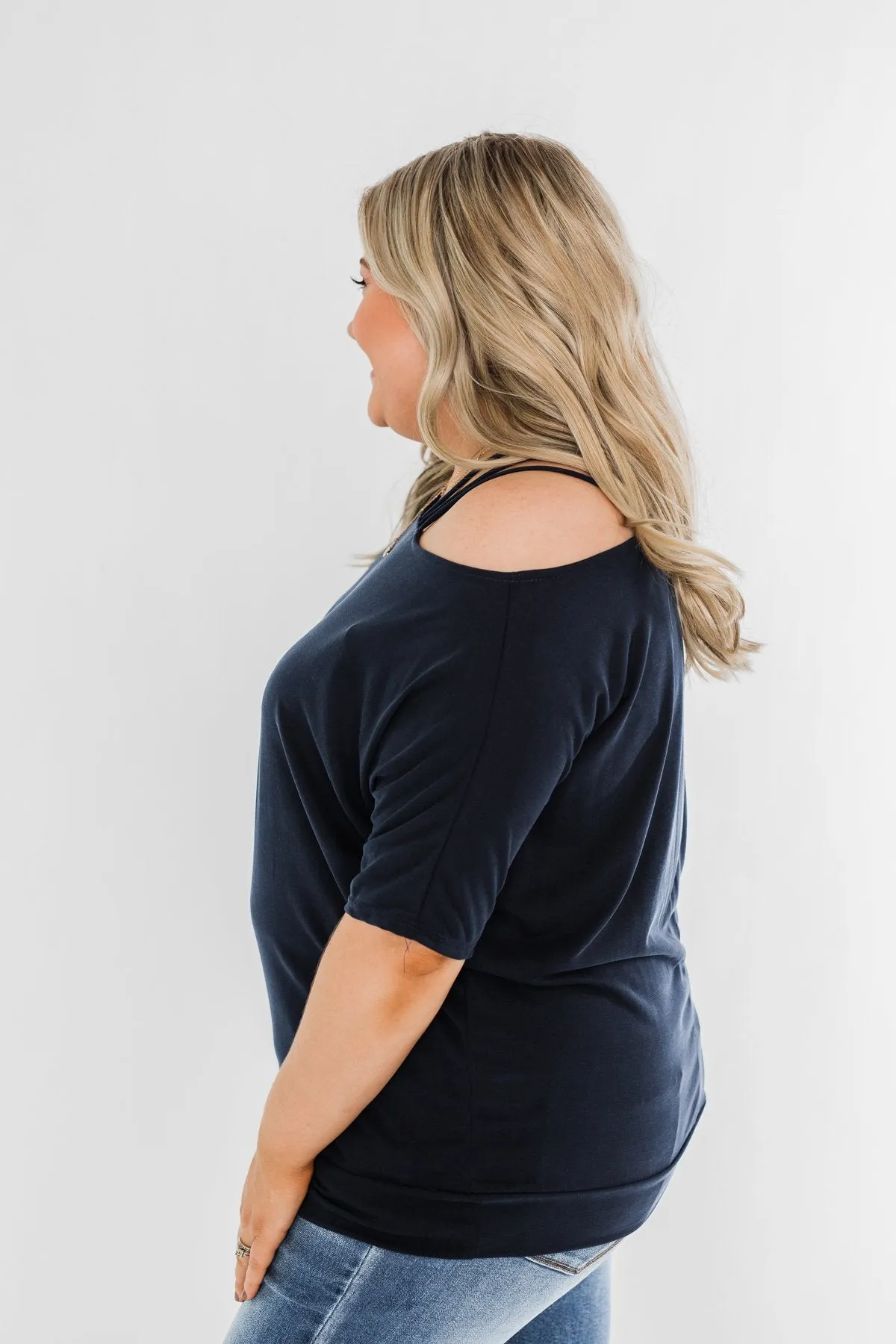 Beautifully You Cold Shoulder Top- Navy