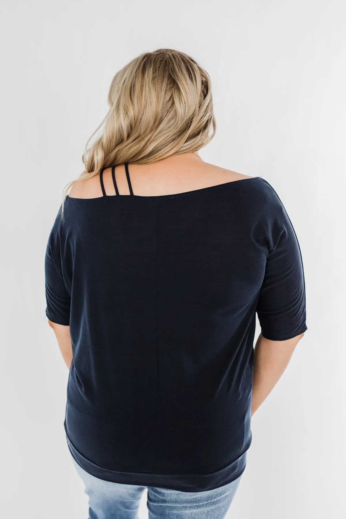 Beautifully You Cold Shoulder Top- Navy