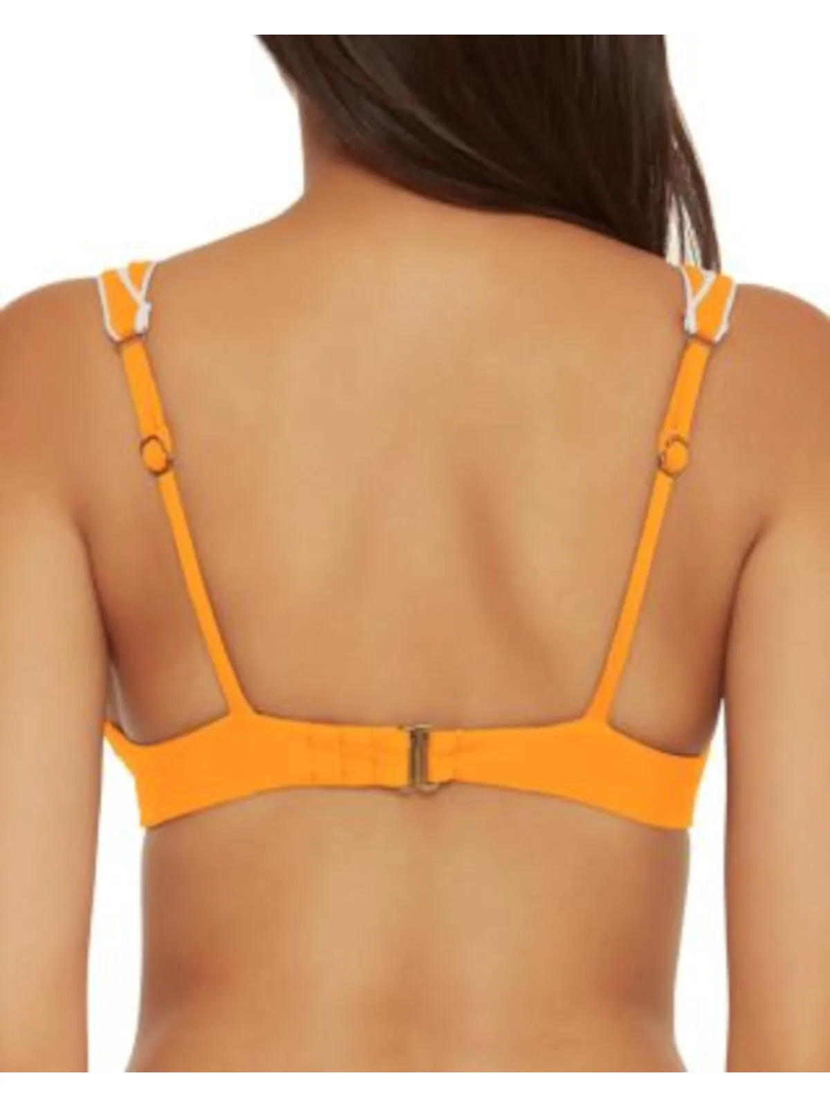 BECCA Women's Orange Ribbed Stretch Back Hook Removeable Cups Adjustable Cutout Bra Swimwear Top