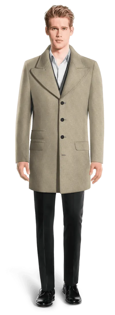 Beige Peak Lapel Overcoat with contrasted Buttonthreads