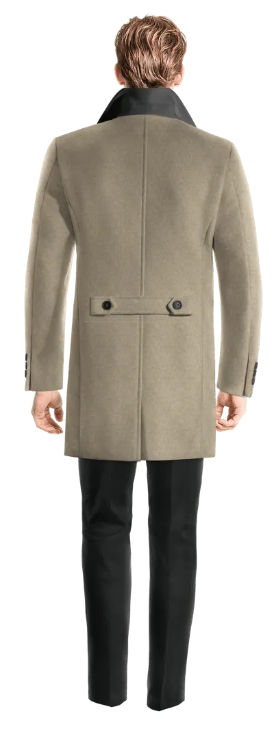 Beige Peak Lapel Overcoat with contrasted Buttonthreads