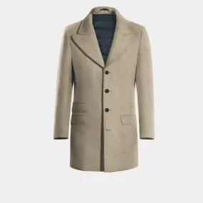 Beige Peak Lapel Overcoat with contrasted Buttonthreads