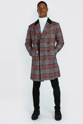 Big Check Overcoat With Back Neck Collar Details | boohooMAN UK