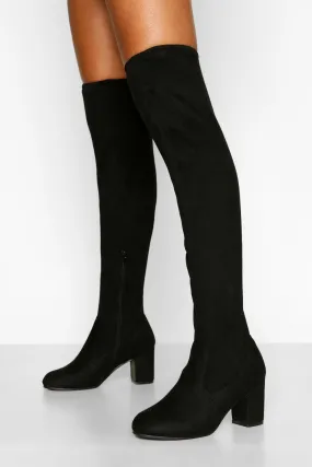 Block Heel Stretch Over The Knee Boots