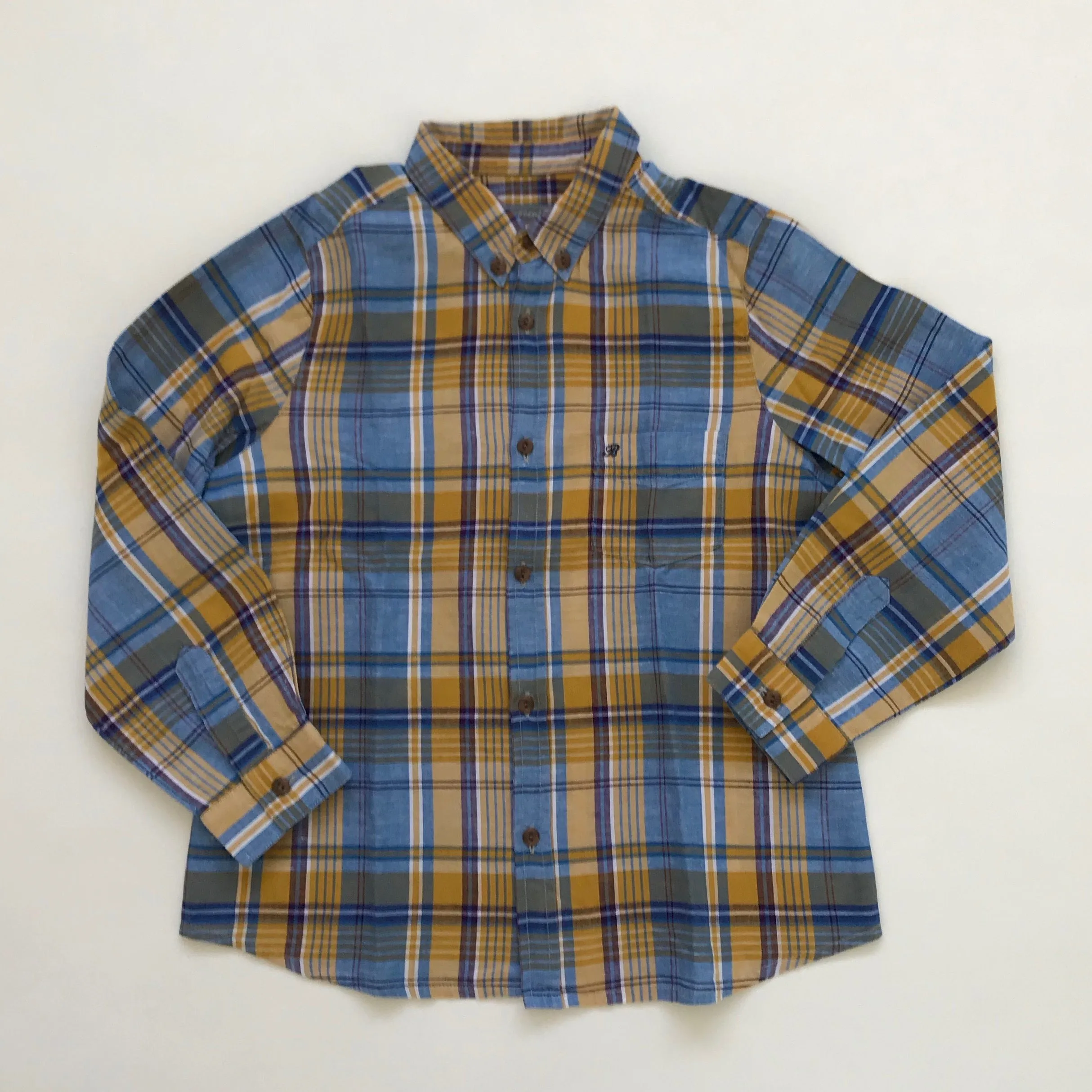 Bonpoint Blue And Yellow Check Cotton And Linen Mix Shirt: 6 Years