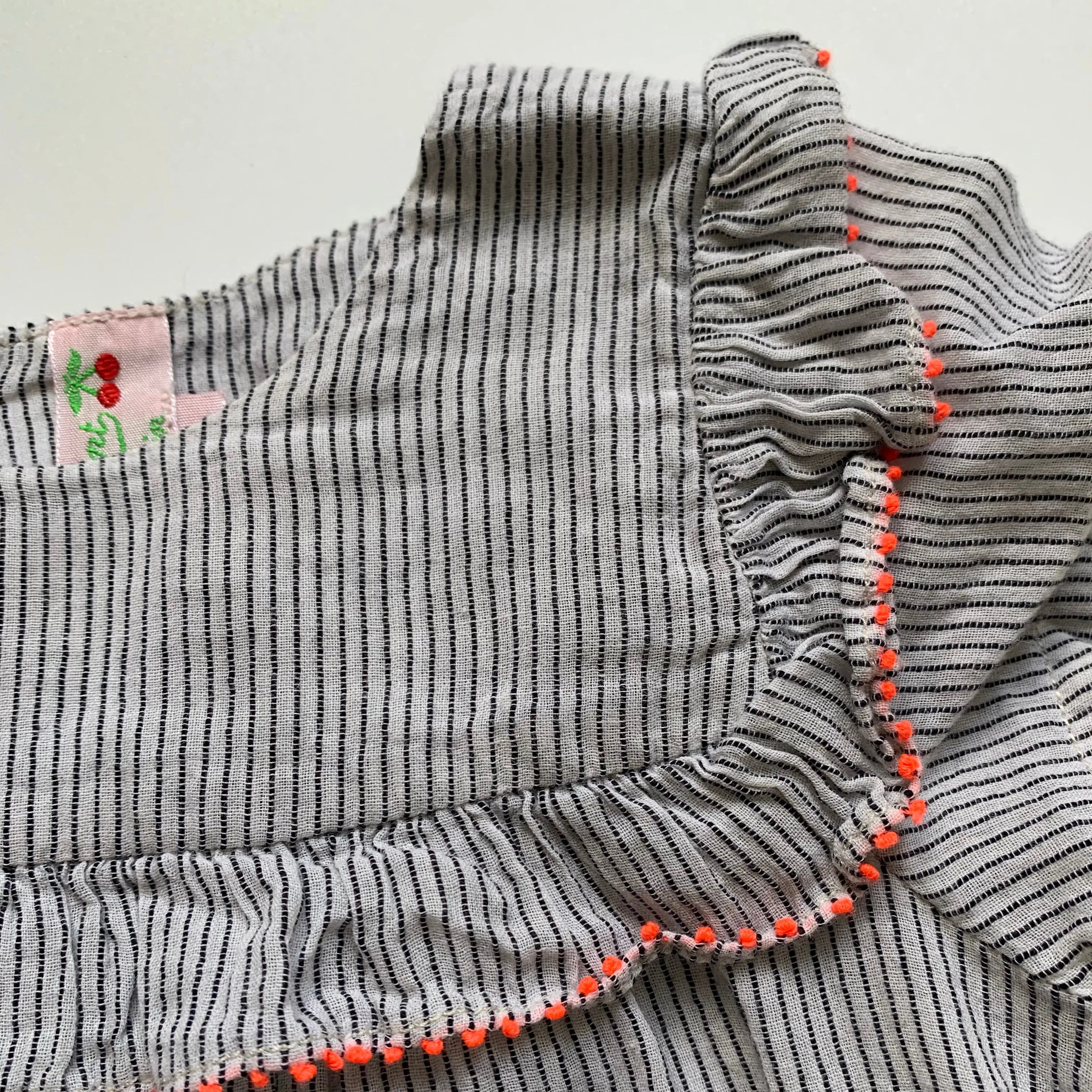 Bonpoint Grey And White Stripe Top With Neon Trim: 2 Years