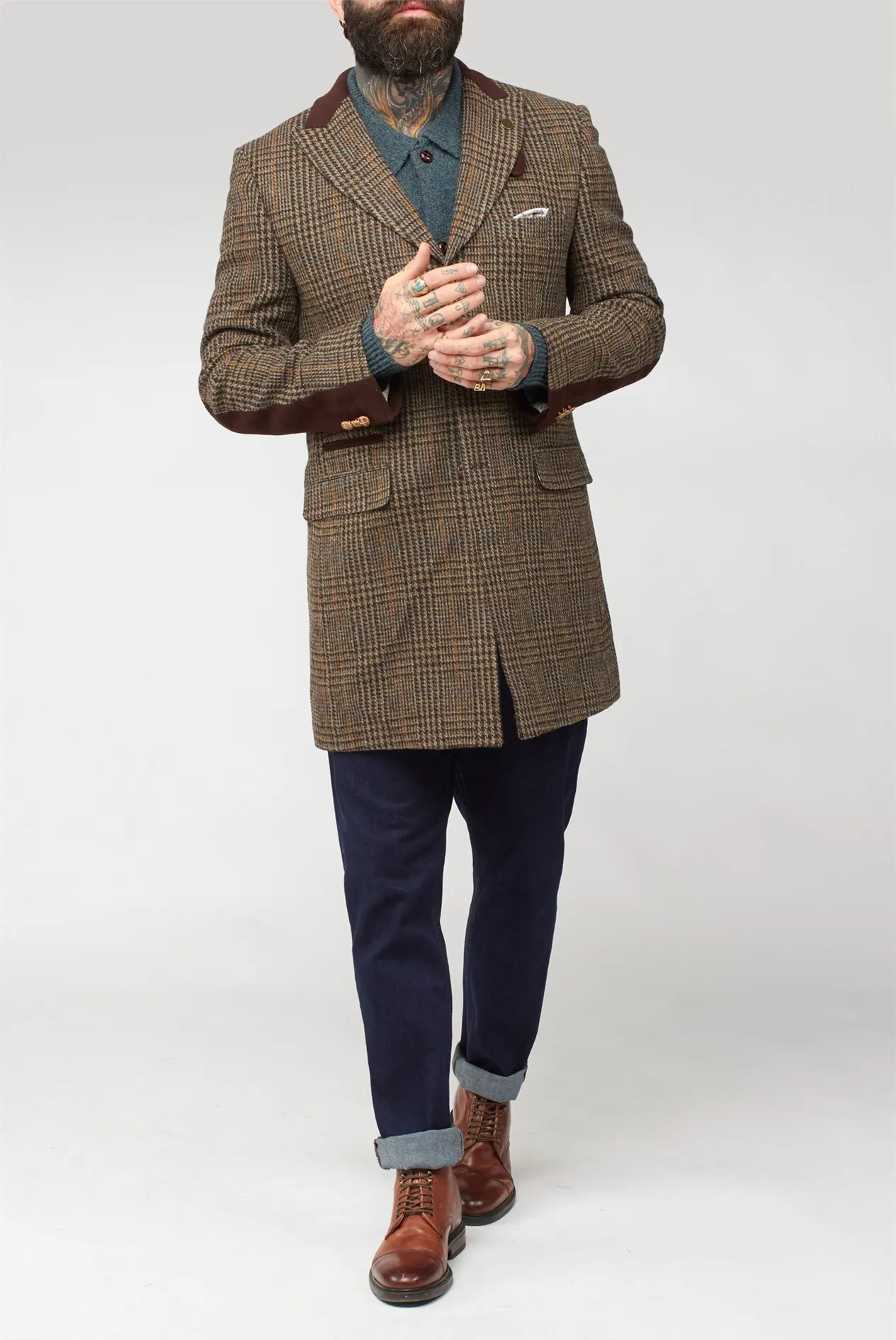 Brown Shetland Check Overcoat