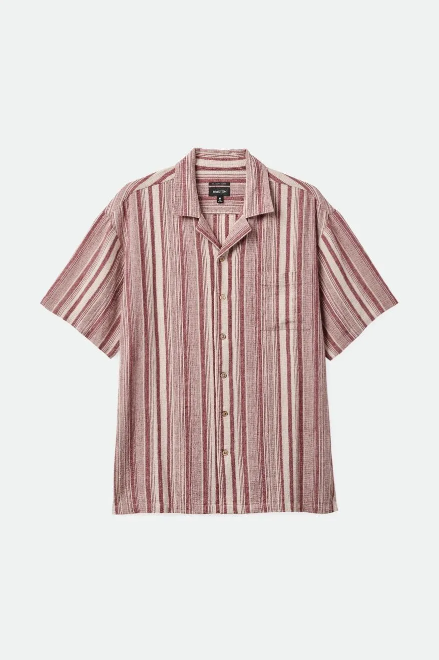 Bunker Seersucker S/S Camp Collar Woven Shirt - Cranberry Juice/Off White