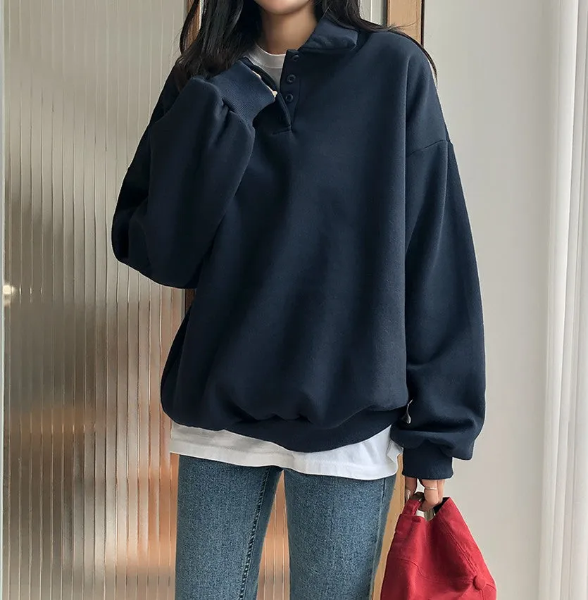 Casual Cozy Brushed Sweatshirts Long Sleeved Tops for Womens Warm Korean Kpop Style