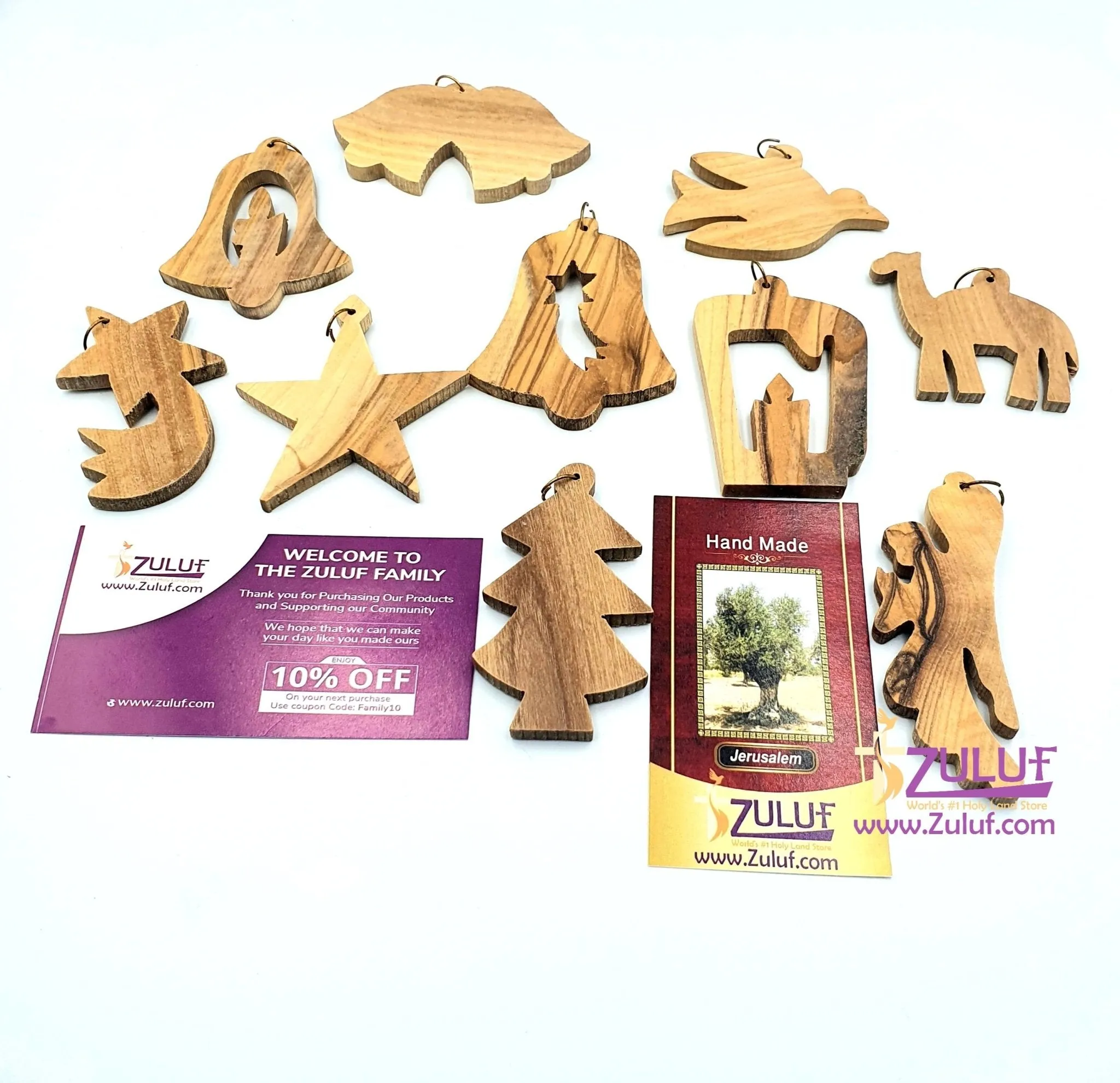 Christmas Souvenir Olive Wood Ornaments - Set of 10 Pieces - ORN200