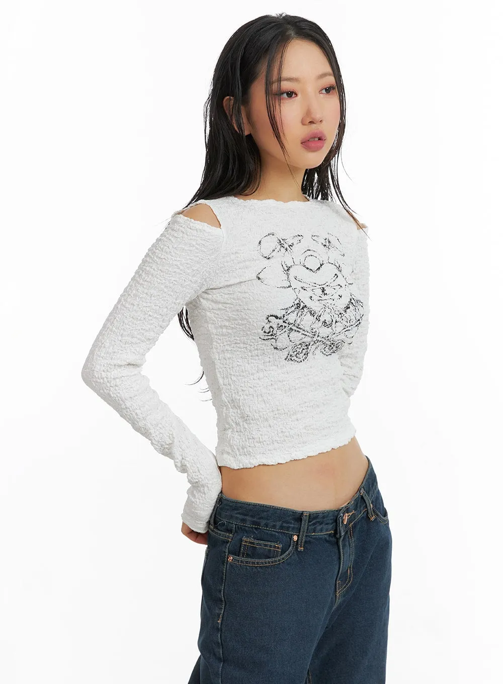 Cold Shoulder Graphic Long Sleeve CJ425