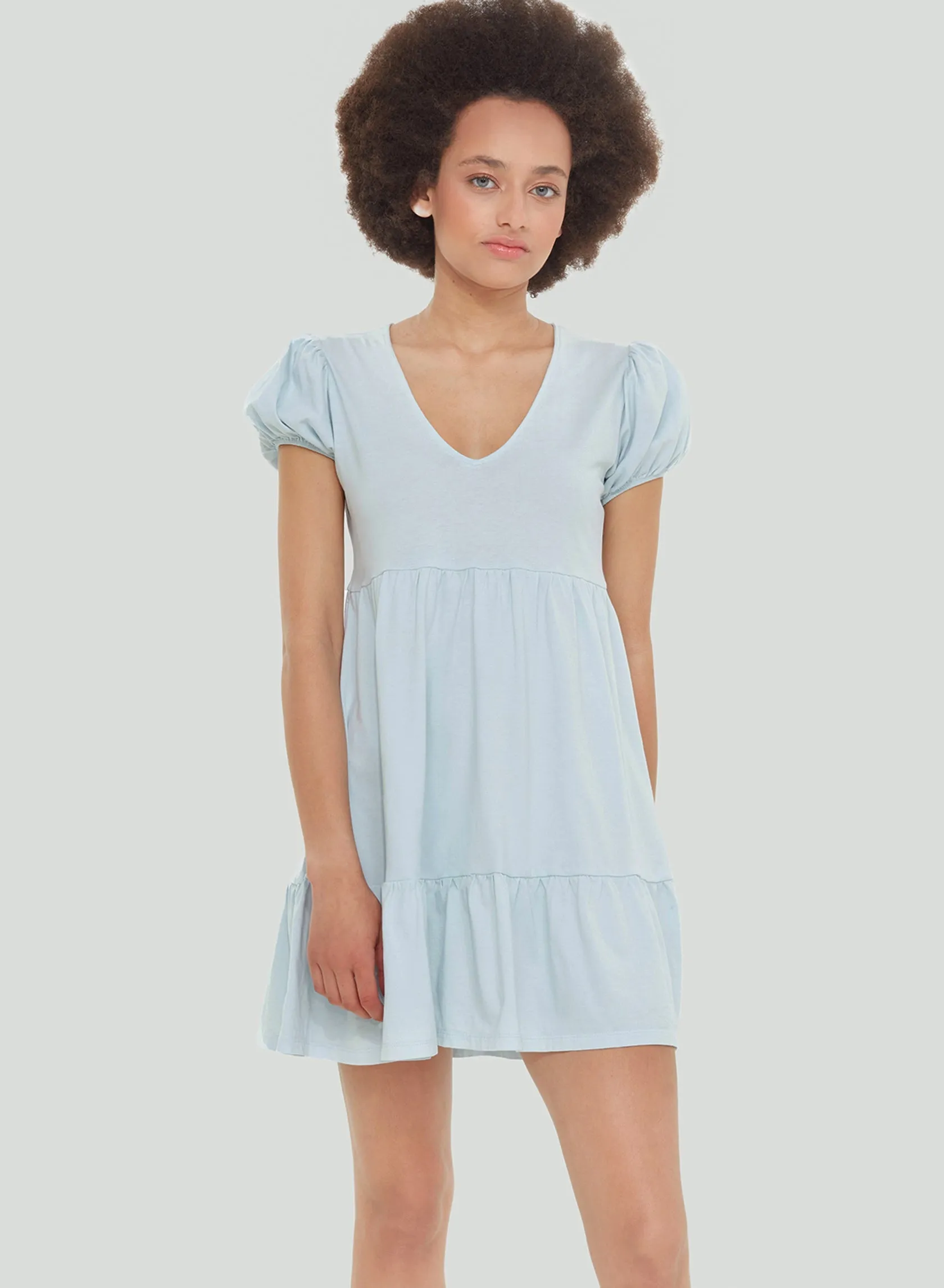 Dex V-Neck Babydoll Dress In Light Sky Blue