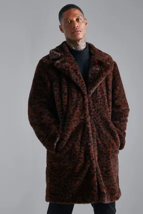 Faux Fur Leopard Print Overcoat