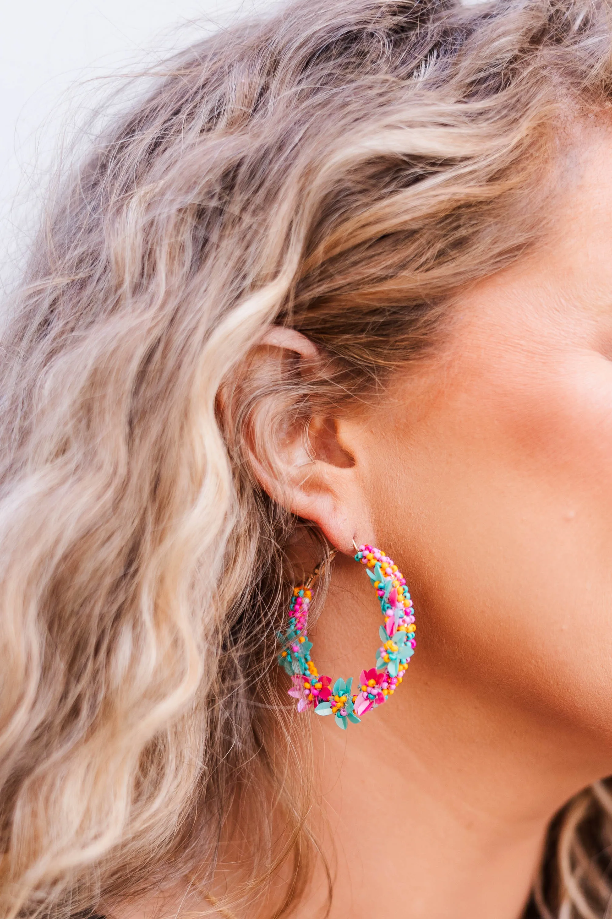 Fiji Flower Earrings, Magenta Multi