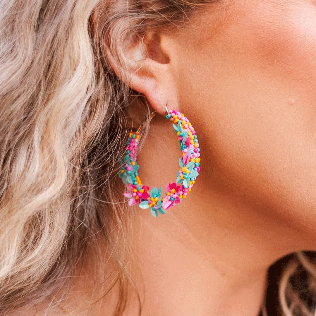 Fiji Flower Earrings, Magenta Multi