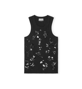 GANNI Black Embellish Tank Top