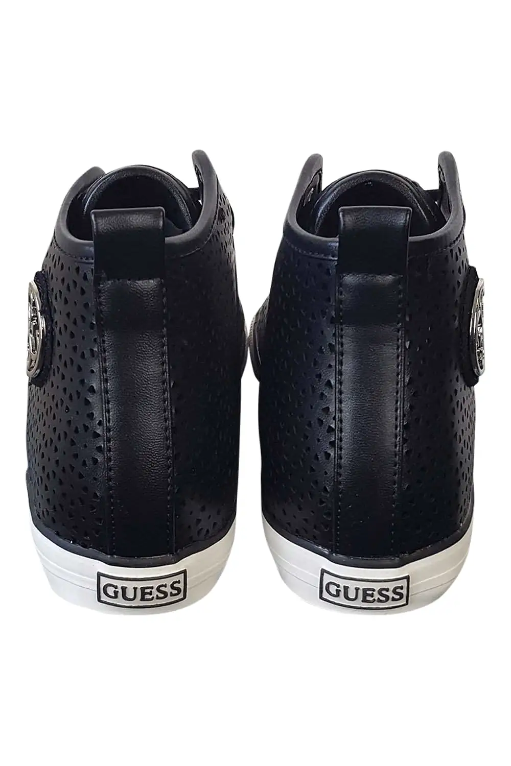 GUESS Glinna Matte Black Laser Cut High Top Sneakers (41)