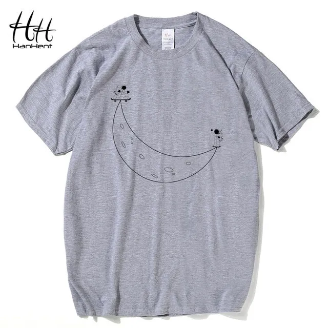 HanHent Funny T shirts Men Summer Fashion Moon Print Tshirt Casual Short Sleeve O-neck T-shirt Cotton Top Tees Dropshipping 2018