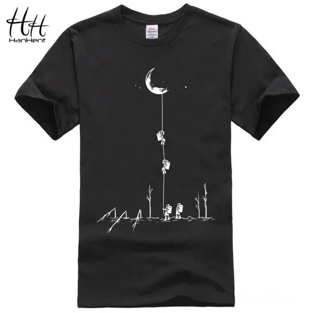 HanHent Funny T shirts Men Summer Fashion Moon Print Tshirt Casual Short Sleeve O-neck T-shirt Cotton Top Tees Dropshipping 2018