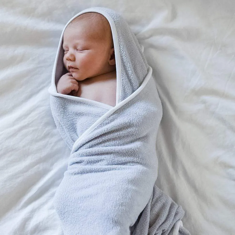 Hooded Bath Towel in Storm with Cloud Trim