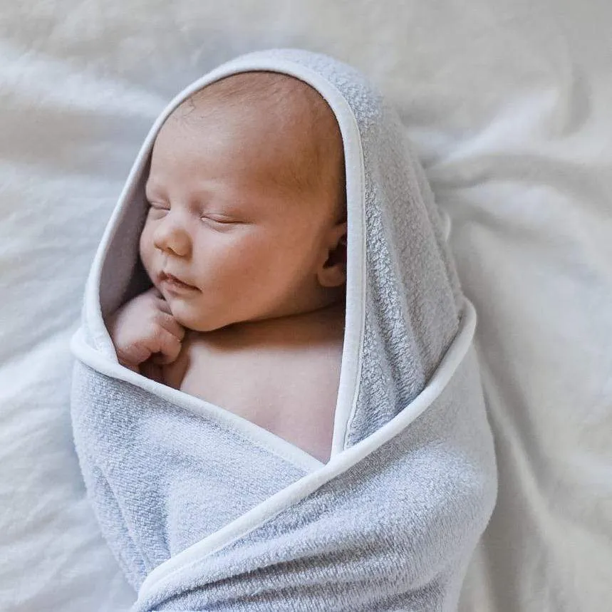 Hooded Bath Towel in Storm with Cloud Trim