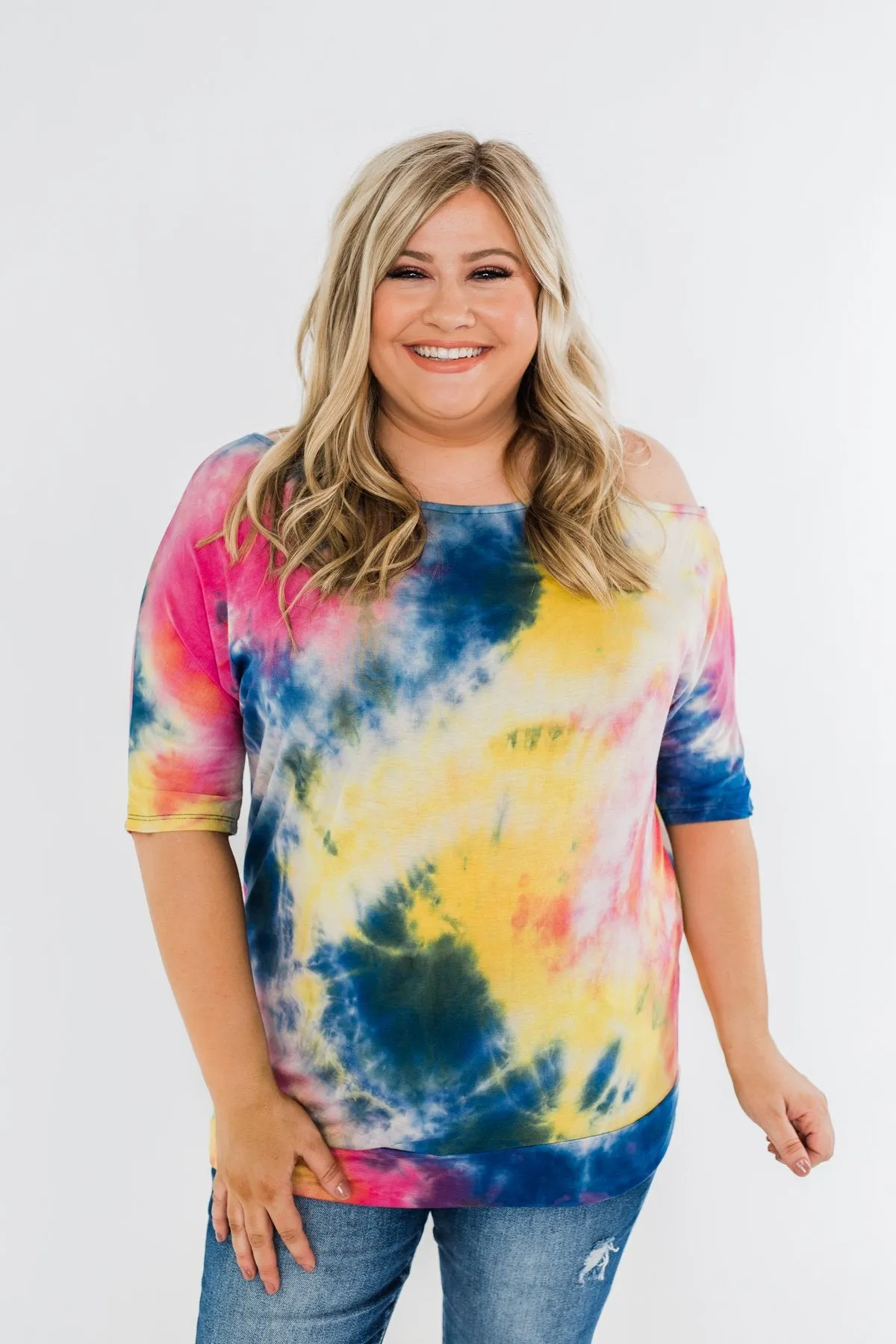 Imagine This Tie Dye Cold Shoulder Top- Multi-Color