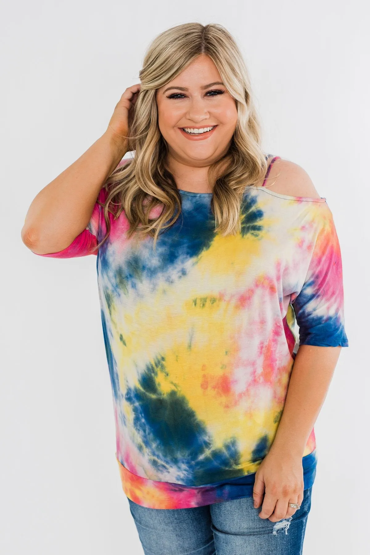 Imagine This Tie Dye Cold Shoulder Top- Multi-Color