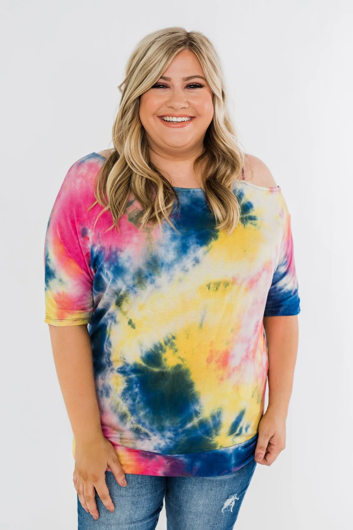 Imagine This Tie Dye Cold Shoulder Top- Multi-Color