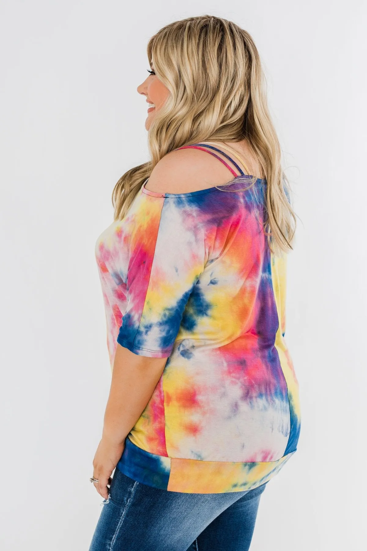 Imagine This Tie Dye Cold Shoulder Top- Multi-Color