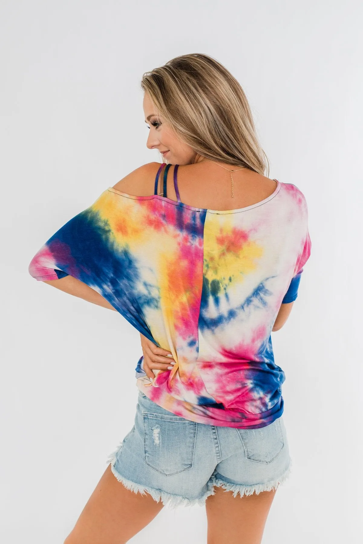 Imagine This Tie Dye Cold Shoulder Top- Multi-Color