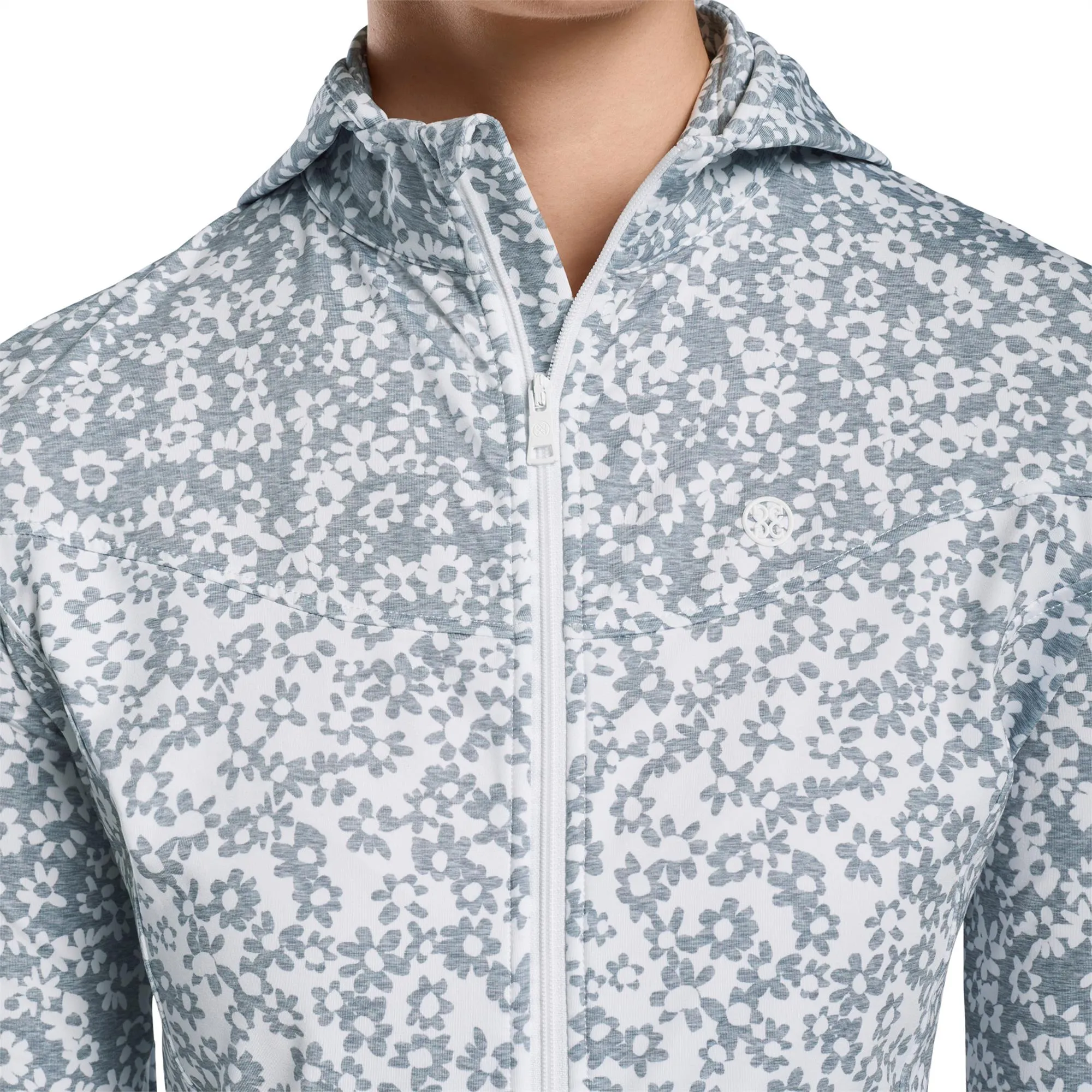 Ladies G/FORE Floral Print Hodded Tech Jersey Heather Grey