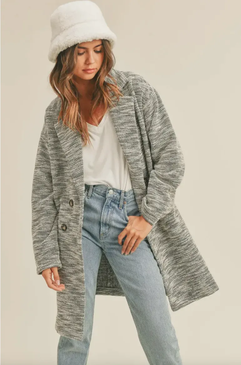 LAST CHANCE! Knit Casual Blazer Overcoat- Grey Marle