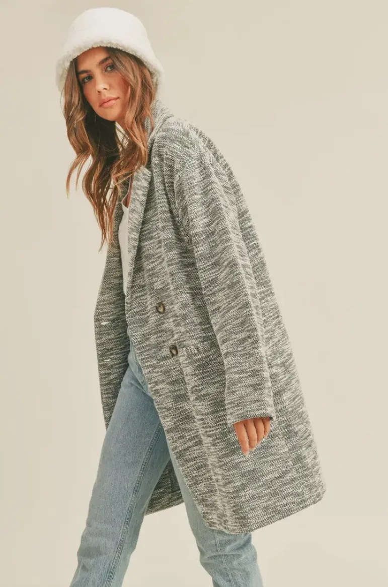 LAST CHANCE! Knit Casual Blazer Overcoat- Grey Marle