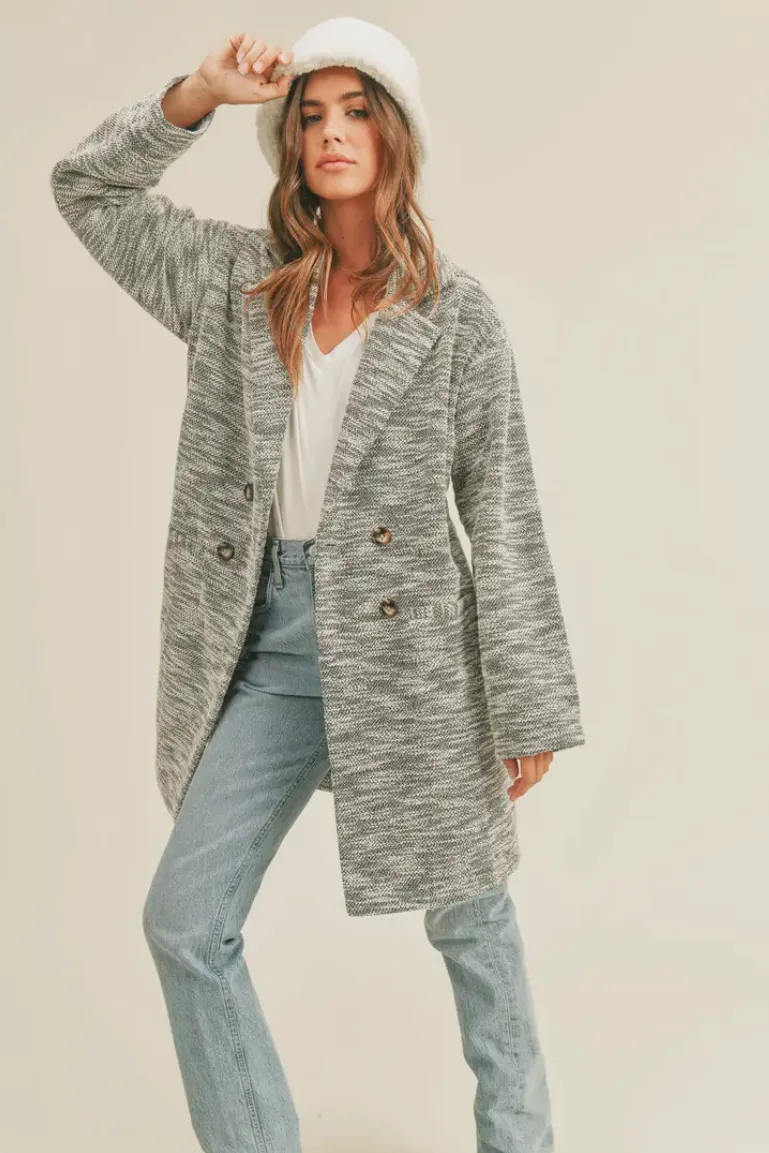 LAST CHANCE! Knit Casual Blazer Overcoat- Grey Marle