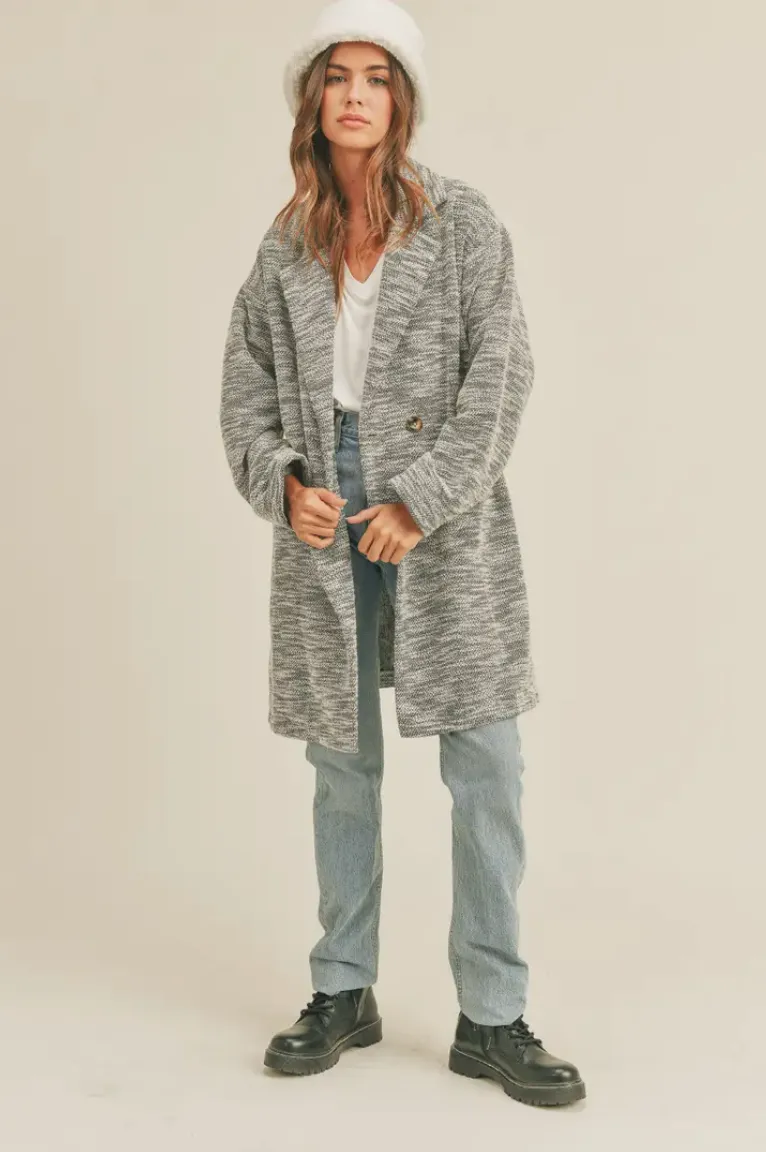 LAST CHANCE! Knit Casual Blazer Overcoat- Grey Marle