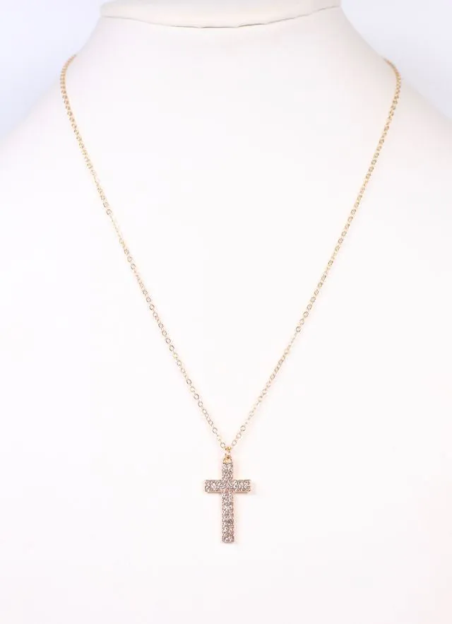 Levitt CZ Cross Necklace GOLD