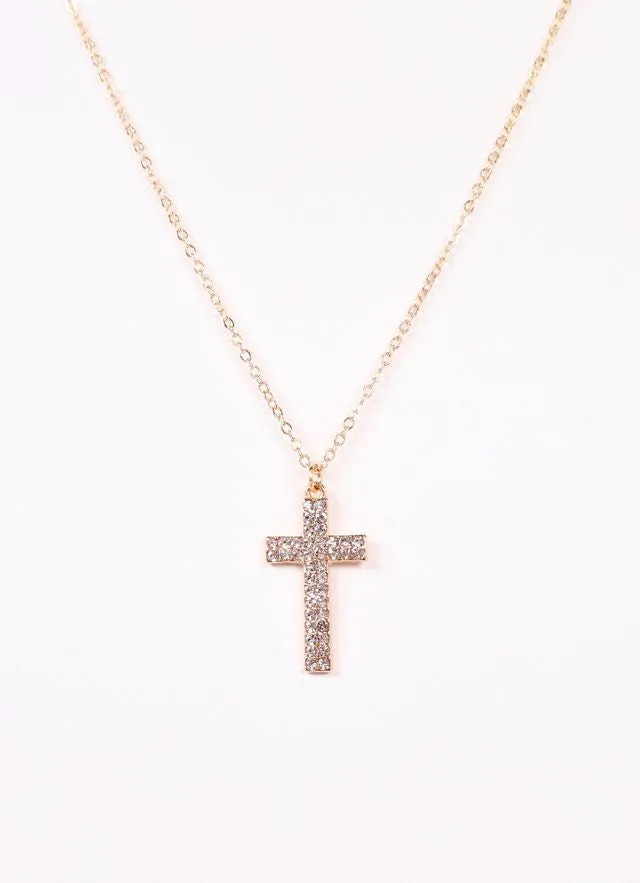 Levitt CZ Cross Necklace GOLD