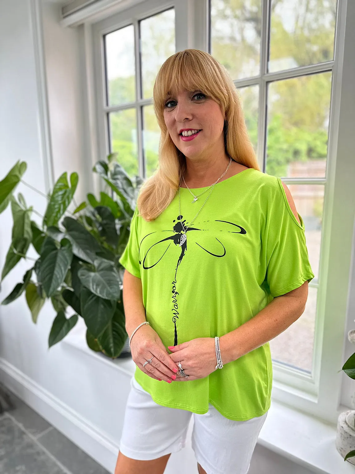 Lime Dragonfly Warrior Cold Shoulder Top Lisa