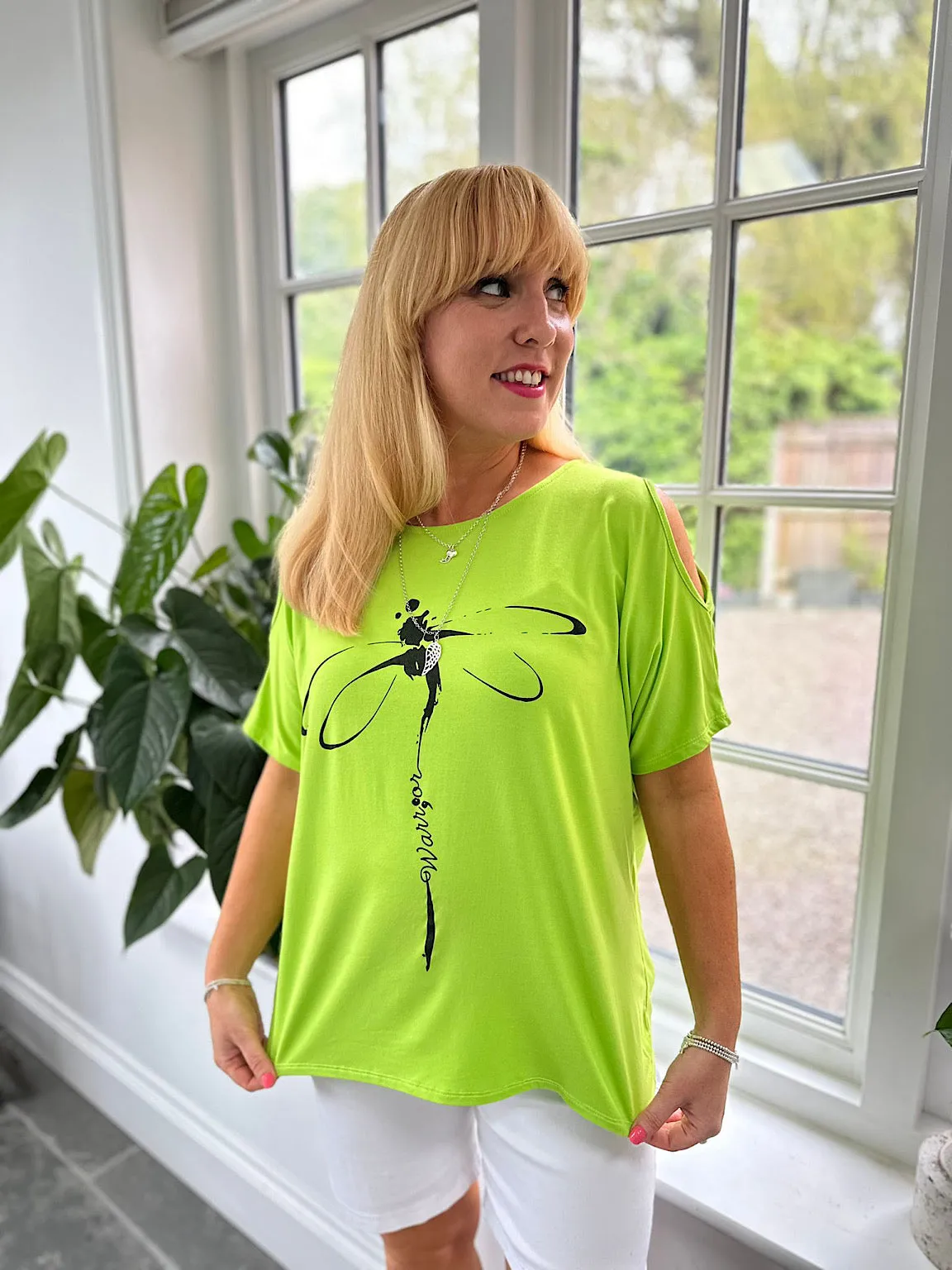 Lime Dragonfly Warrior Cold Shoulder Top Lisa