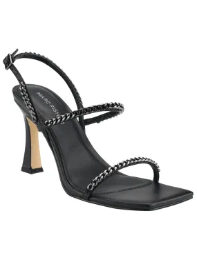 MARC FISHER Womens Black Chain Detail Padded Droid Square Toe Flare Buckle Dress Slingback Sandal M